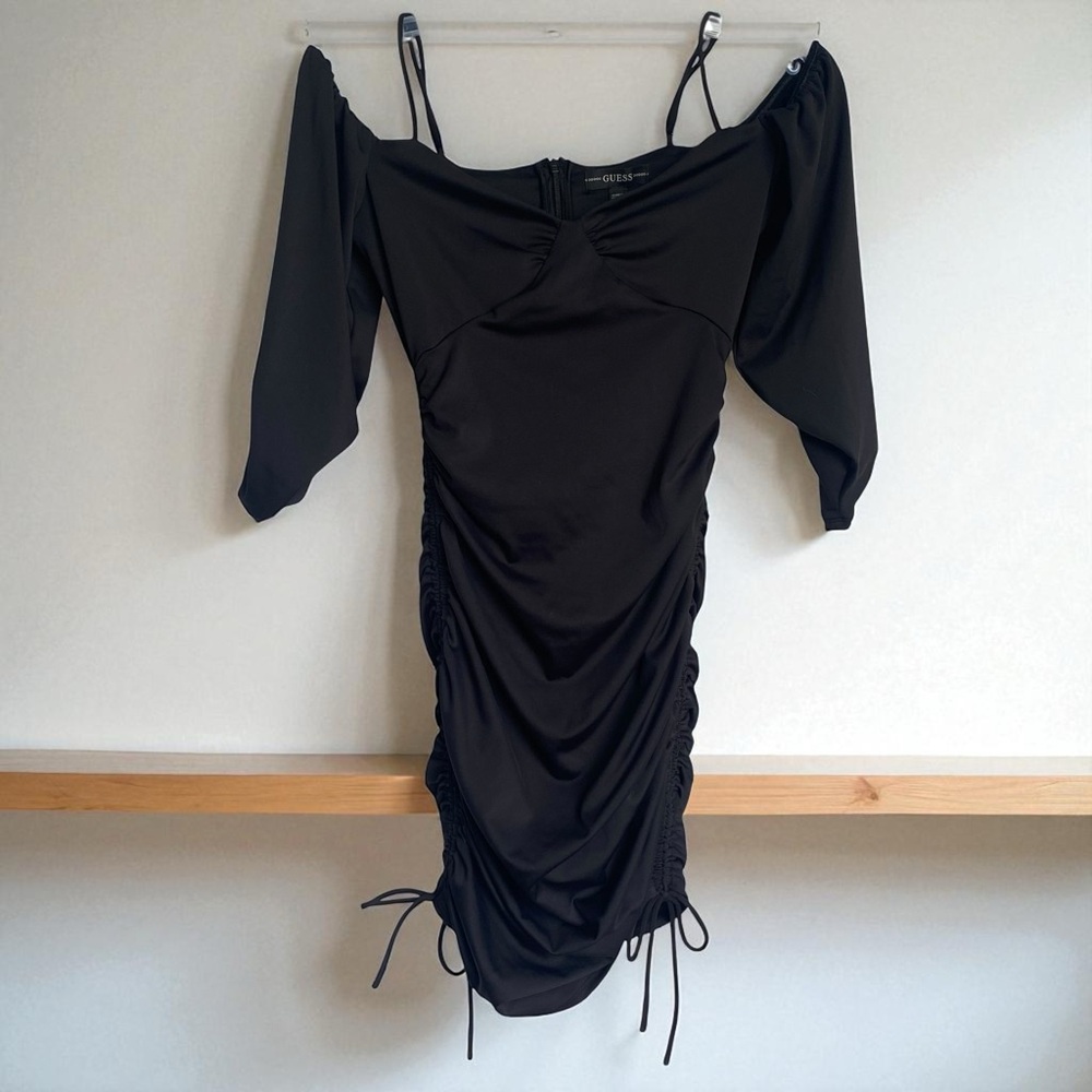 Guess Black Ruched Off-Shoulder Dress